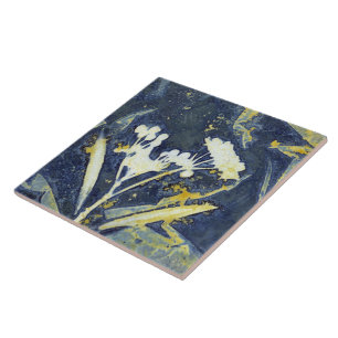 Stilvoller floraler botanischer Cyanotypie Fliese