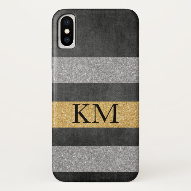 Stilvoller Glitter mit Monogramm Case-Mate iPhone Hülle (Rückseite)