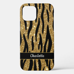 Stilvoller Gold-Glitter-Tiger-Streifen-Name iPhone 12 Hülle