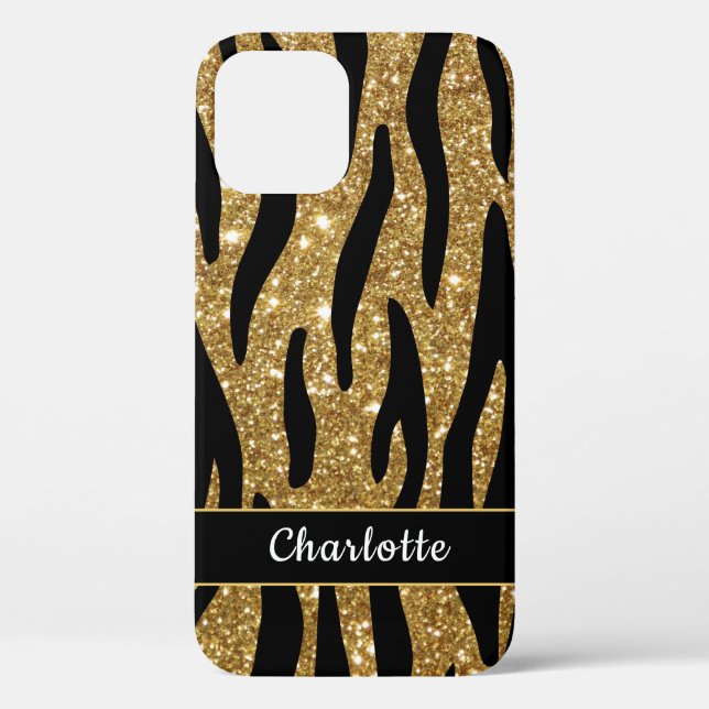 Stilvoller Gold Glitzer Tiger Stripe Name  Case-Mate iPhone Hülle (Rückseite)