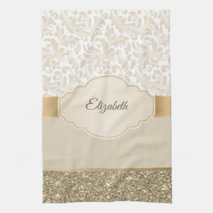 Stilvoller Gold Glitzer Vintag Damask Geschirrtuch