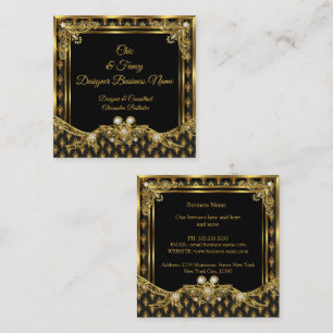 Stilvoller Gold-Schwarzer Damast Eleganter Designe Quadratische Visitenkarte