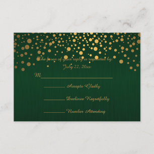 Stilvoller GoldConfetti punktiert dunkelgrünes   RSVP Karte