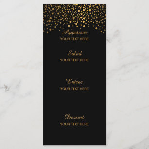 Stilvoller GoldConfetti punktiert Schwarzes Menükarte