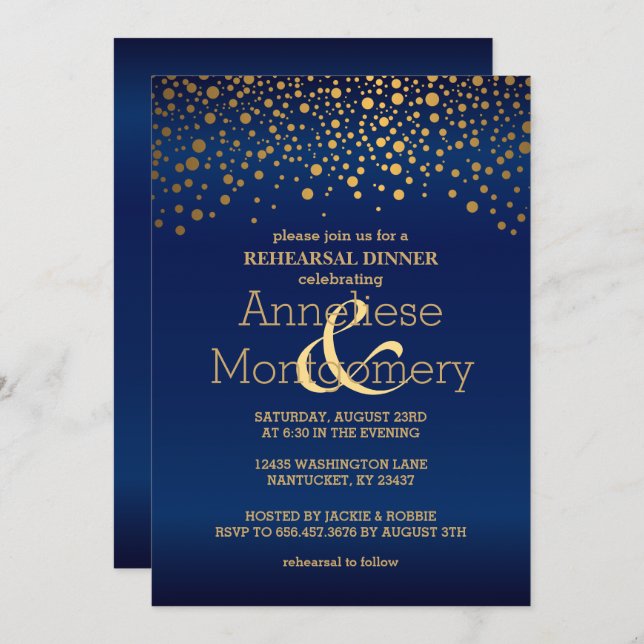 Stilvoller GoldConfetti u. Einladung (Vorne/Hinten)