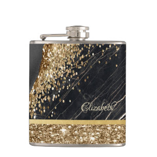 Stilvoller goldener Glitter Pailletten schwarzer M Flachmann