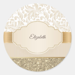 Stilvoller goldener Glitter Vintage Damast Runder Aufkleber