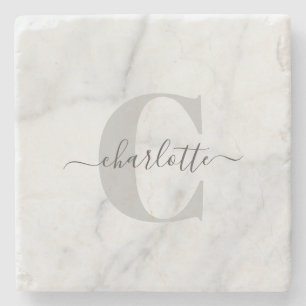 Stilvoller Graumarmor Personalisiert Mit Monogramm Steinuntersetzer