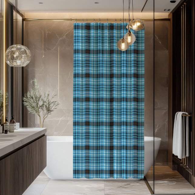 Stilvoller Herren-Karo-Duschvorhang Blau-Grau Duschvorhang (Chic Bold Manly Plaid Shower Curtain Blue Grey)