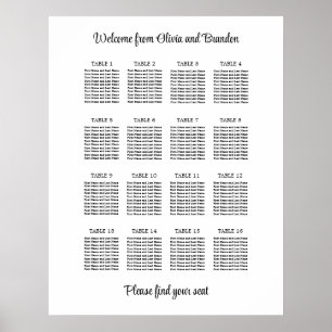 Stilvoller Hochzeitssitzplanposter für 16 Tische Poster