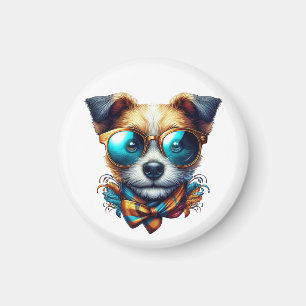 Stilvoller Hund mit Brille Buntes modernes Haustie Magnet