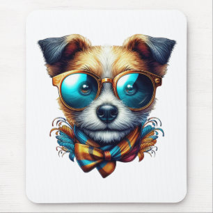 Stilvoller Hund mit Brille Buntes modernes Haustie Mousepad