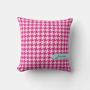 Stilvoller klassischer rosa Houndstooth mit Monogr Kissen