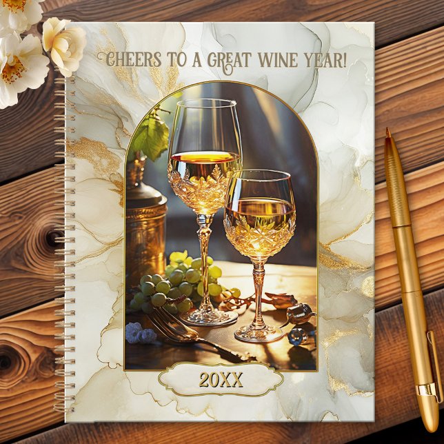 Stilvoller klassischer Wein Planer (A stylish artistic planner featuring two glasses of white in beautiful vintage glasses)