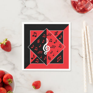 Stilvoller Kunst-Deko-Musiknoten-rotes Serviette