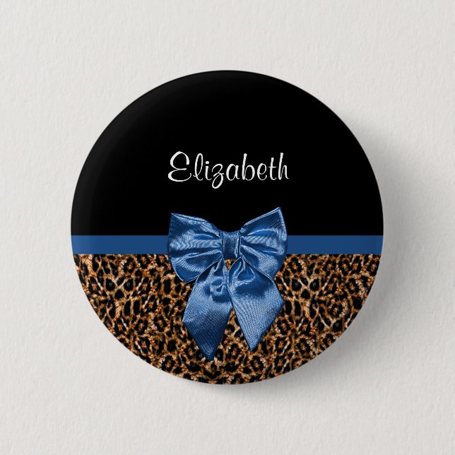 Stilvoller Leopard-Druck-eleganter blauer Bogen Button (Vorderseite)