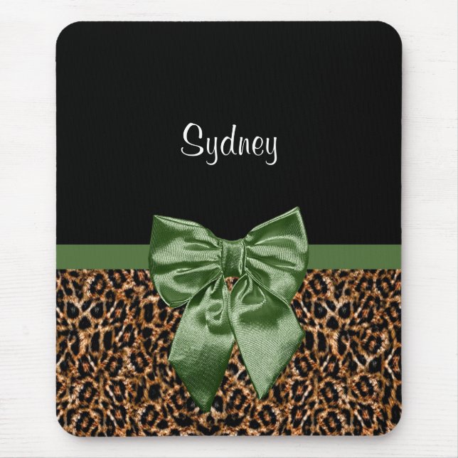 Stilvoller Leopard-Druck-eleganter grüner Bogen Mousepad (Vorne)