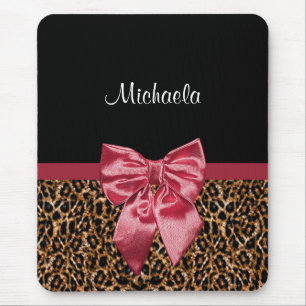 Stilvoller Leopard-Druck-eleganter roter Bogen und Mousepad