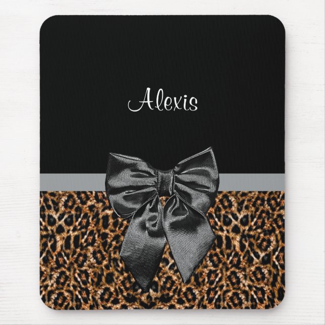 Stilvoller Leopard-Druck-eleganter schwarzer Bogen Mousepad (Vorne)