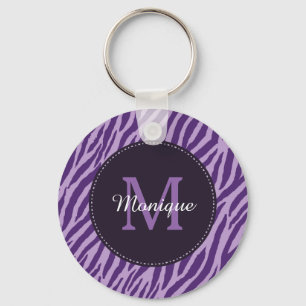 Stilvoller lila Zebra-Druck mit Monogramm und Schlüsselanhänger