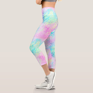 Stilvoller, Mädchenhafter Regenbogen-Schimmer-Leop Capri Leggings