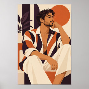 Stilvoller Mann in orange gestreiftem Hemd Moderne Poster