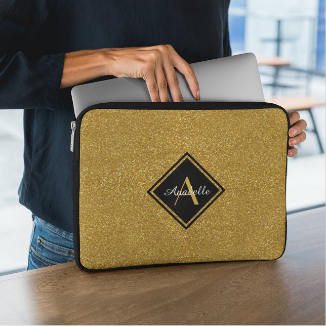 Stilvoller Mit Monogramm Gold-Glitzer Laptopschutzhülle (Von Creator hochgeladen)