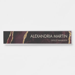 Stilvoller moderner Burgunder-Gold-Glitter-Marmor Türschild