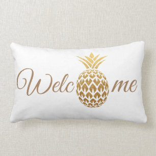 Stilvoller moderner goldener Ananas Weiß Willkomme Lendenkissen