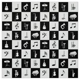 Stilvoller moderner Musiknoten und Instrumente Stoff