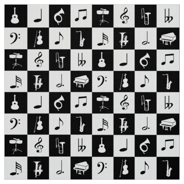 Stilvoller moderner Musiknoten und Instrumente Stoff (Muster)
