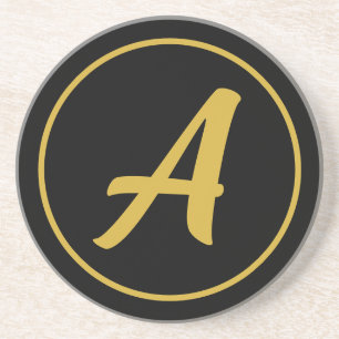 Stilvoller Monogramm Anfangsbuchstabe Gold Schwarz Getränkeuntersetzer