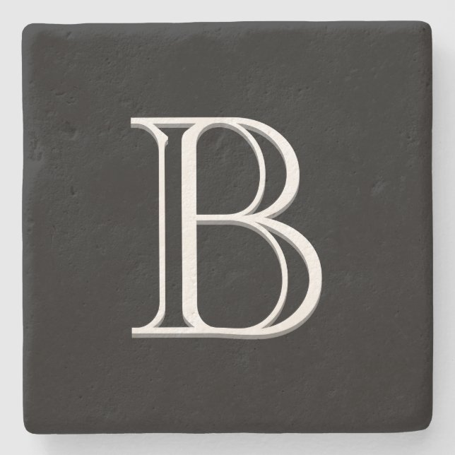 Stilvoller monogrammierter Anfangsbuchstabe Schwar Steinuntersetzer (Vorderseite)