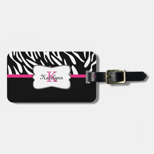 Stilvoller Monogrammzebra-Druck-Gepäckanhänger Gepäckanhänger (Vorderseite horizontal)
