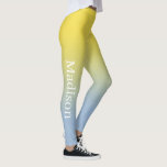 Stilvoller Name auf gelb bis leicht blauer Farbe Leggings<br><div class="desc">Hellgelber bis hellblauer Verlauf zeigt einen individuelle Name in einem stylischen, weißen Schriftart, der nach außen am rechten Bein verläuft. Personalisieren Sie es mit Ihrem Namen in der Sidebar und fügen Sie einen modernen, farbenfrohen Look zu Ihrem Schrank. Um das schicke ombré-Design auf anderen Artikeln zu sehen, klicken Sie auf...</div>