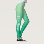 Stilvoller Name auf Licht bis dunkel grüne Farbe Leggings<br><div class="desc">Der leichte bis dunkelgrüne Verlauf weist einen individuelle Name in einem stylischen, weißen Schriftart auf, der nach außen am rechten Bein verläuft. Personalisieren Sie es mit Ihrem Namen in der Sidebar und fügen Sie einen modernen, farbenfrohen Look zu Ihrem Schrank. Um das schicke ombré-Design auf anderen Artikeln zu sehen, klicken...</div>