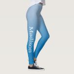 Stilvoller Name auf Licht bis Dunkelblau glänzt Leggings<br><div class="desc">Der leichte bis dunkelblaue Farbverlauf weist einen individuelle Name in einem stilvollen Schriftart aus weißer Serife auf, der nach außen hinuntergeht. Personalisieren Sie es mit Ihrem Namen in der Sidebar und fügen Sie Ihrem Kleiderschrank einen modernen Look hinzu. Klicken Sie auf den Link "Rocklawn Arts", um das schicke ombré-Design auf...</div>