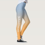 Stilvoller Name auf Light Blue to Orange Gradient Leggings<br><div class="desc">Der hellblaue bis orangefarbene Farbverlauf weist einen individuelle Name in einem stylischen, weißen Schriftart auf, der nach außen am rechten Bein verläuft. Personalisieren Sie es mit Ihrem Namen in der Sidebar und fügen Sie einen modernen, farbenfrohen Look zu Ihrem Schrank. Um das schicke ombré-Design auf anderen Artikeln zu sehen, klicken...</div>