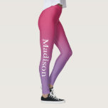 Stilvoller Name auf Rosa bis Lila Farbe Leggings<br><div class="desc">Ein dunkelrosa bis leicht lila Gefälle mit einem individuelle Name in einem stylischen, weißen Serif-Schriftart, der nach außen am rechten Bein verläuft. Personalisieren Sie es mit Ihrem Namen in der Sidebar und fügen Sie einen modernen, farbenfrohen Look zu Ihrem Schrank. Um das schicke ombré-Design auf anderen Artikeln zu sehen, klicken...</div>