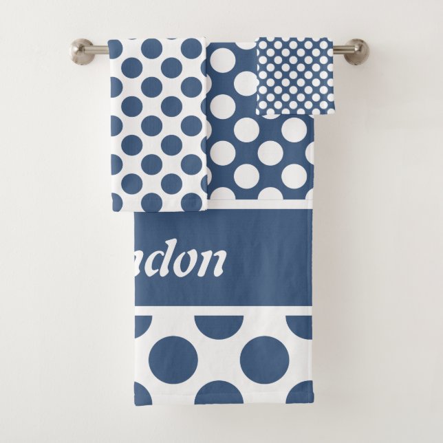 Stilvoller Name Blue Polka Dot Pattern Badetuch Se Badhandtuch Set (Insitu)