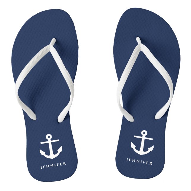 Stilvoller Navy Blue Nautical Anchor Individuelle  Flip Flops (Fußbett)