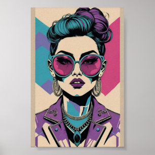Stilvoller Neon-Porträt-Druck für trendige feminin Poster