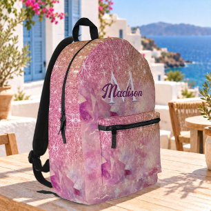 Stilvoller Ombre-Rosé-Blush-Pink-Glitter-Monogramm Bedruckter Rucksack