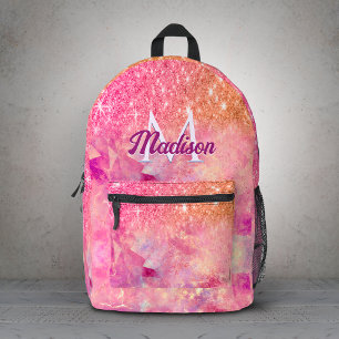 Stilvoller Ombre-Rosé-Blush-Pink-Glitter-Monogramm Bedruckter Rucksack
