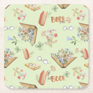 Stilvoller Papieruntersetzer mit Bücherthema Rechteckiger Pappuntersetzer