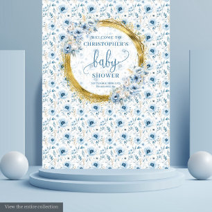 Stilvoller Pastellblauer Goldener Baby Shower Wand Wandteppich