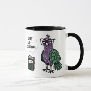 Stilvoller Pfau mit Brille - "Shut Up, Journal" Tasse