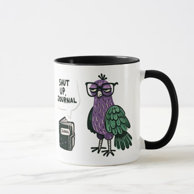 Stilvoller Pfau mit Brille - "Shut Up, Journal" Tasse (Rechts)