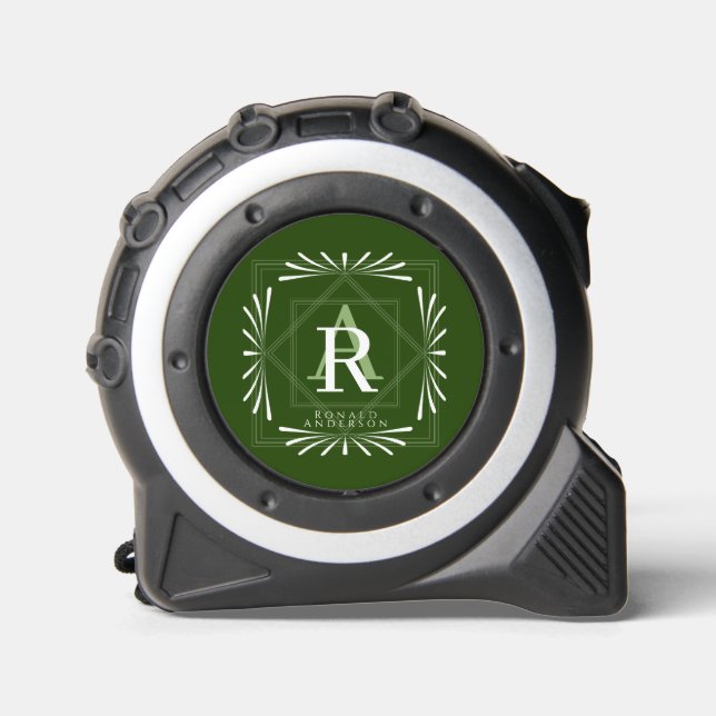 Stilvoller Rahmen Männer Grün Monogramm Maßband (Vorderseite)