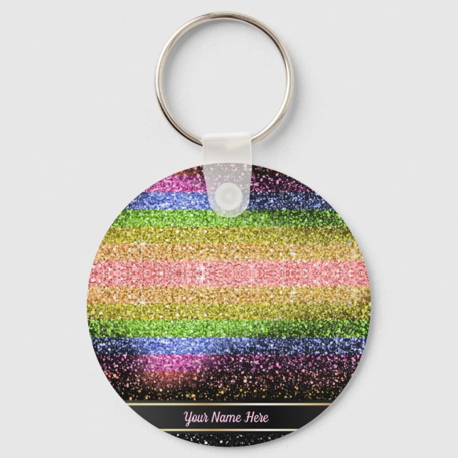 Stilvoller Rainbow-Glitzer Personalisiert Keyring Schlüsselanhänger (Vorderseite)